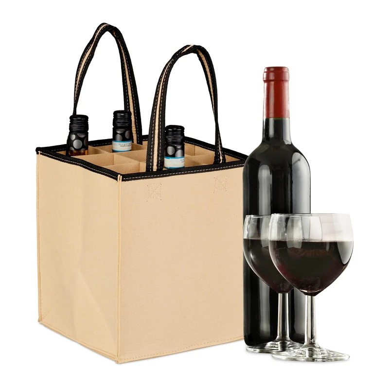 Relaxdays Bottle Carrier, 9 Glasses, Wine, Beer, Collect, Empty Drinks, HxWxD 45x24x24 cm, Felt Tote, Choice of Colour, 45 x 24 x 24 cm