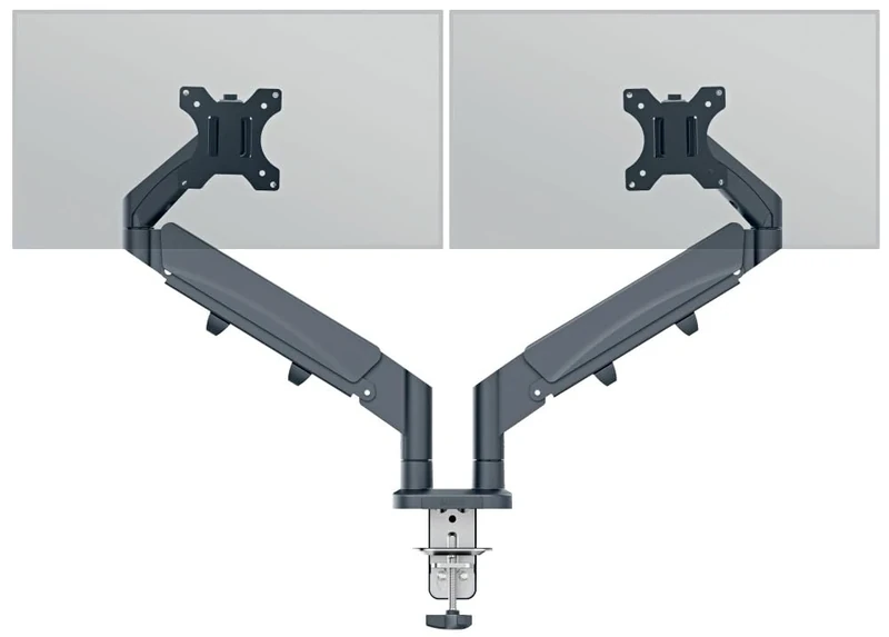 Leitz Ergo Space Saving Double Monitor Arm, TÜV and IGR Certified, Versatile Fold Flat Arms, Dark Grey Monitor Arm for Two Monitors Up to 32", Velvet Grey, 65370089