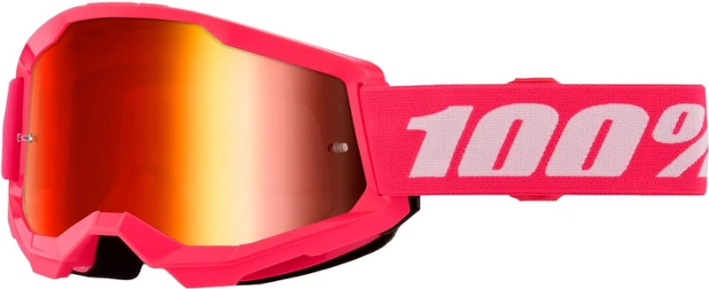 100% Strata 2 Goggles | Mirrored & Clear Lens Options | MTB/MX Goggles – Anti-Fog, Sweat-Absorbing Foam, Silicone Strap | Adult Off-Road Riding Eyewear Protection (Pink, Red Mirror)