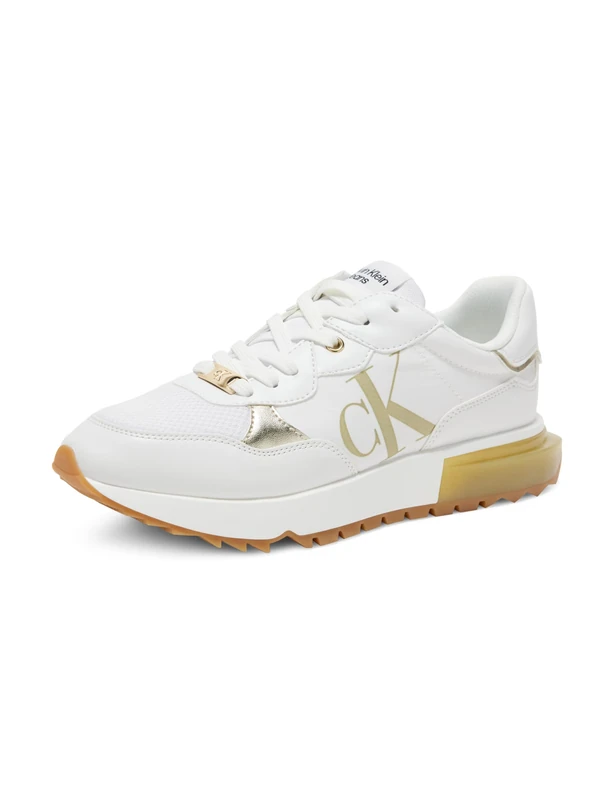 Calvin Klein Women's Magalee Sneaker, White/Gold 142, 8 UK