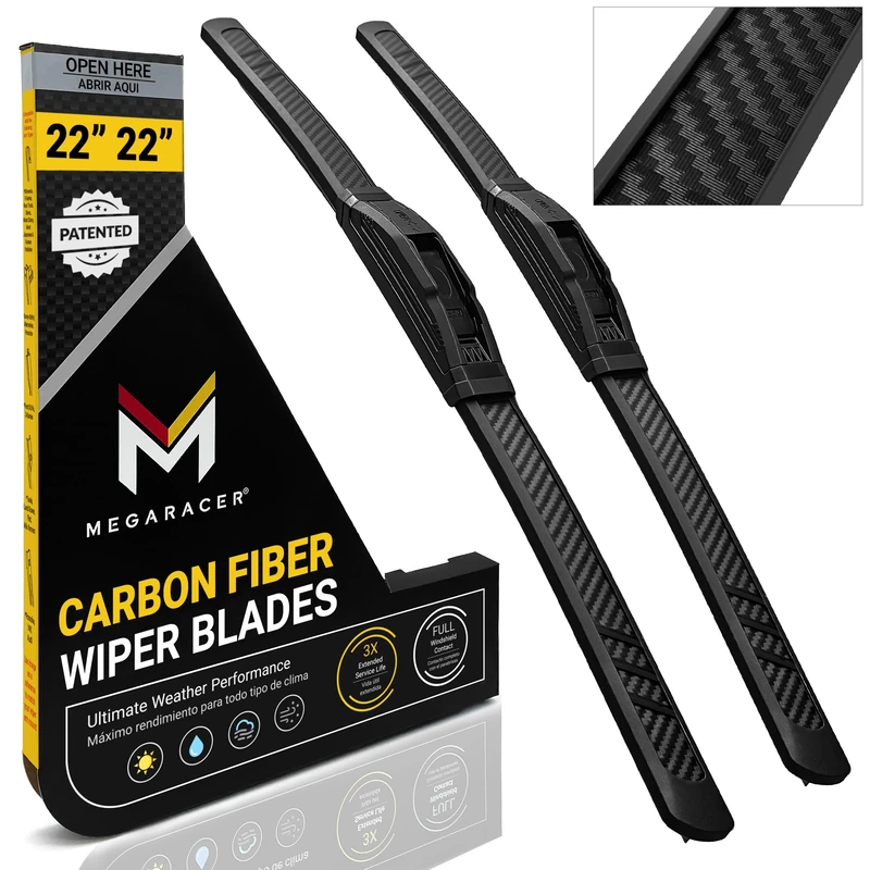 Carbon Fiber Windshield Wipers Blades 22"+22" | Patented Automotive Replacement Windshield Wiper Blades for my Car | Limpiaparabrisas De Carro | Front Windshield Wipers for my Car | Wiper Blade 2 Pack