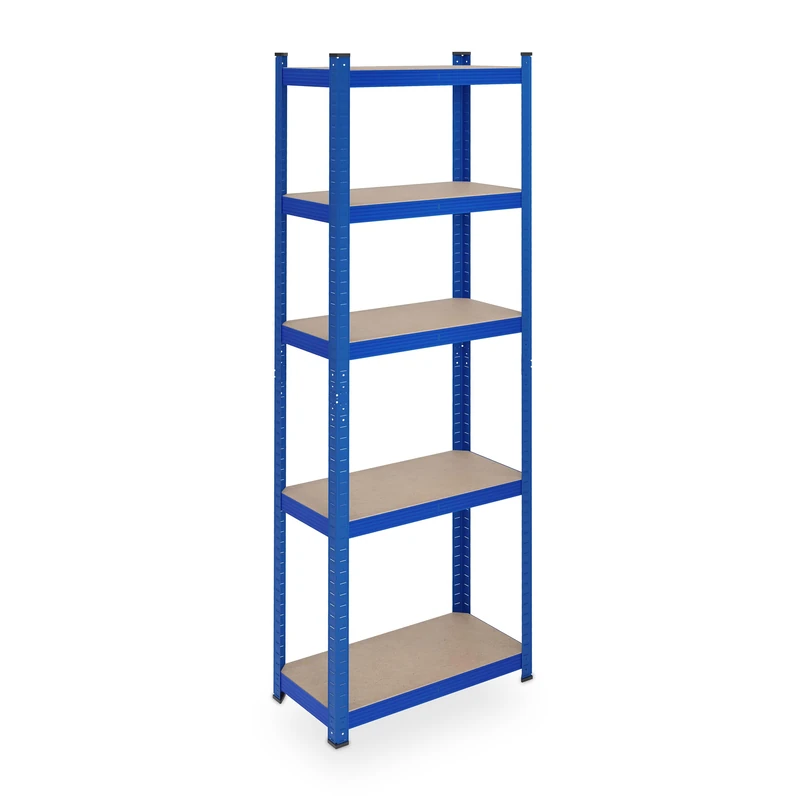 Relaxdays Heavy Duty Unit, 5 Shelves, 180 x 60 x 30 cm, Max. 500 kg, Garage & Warehouse, Steel, Plug-in, Blue