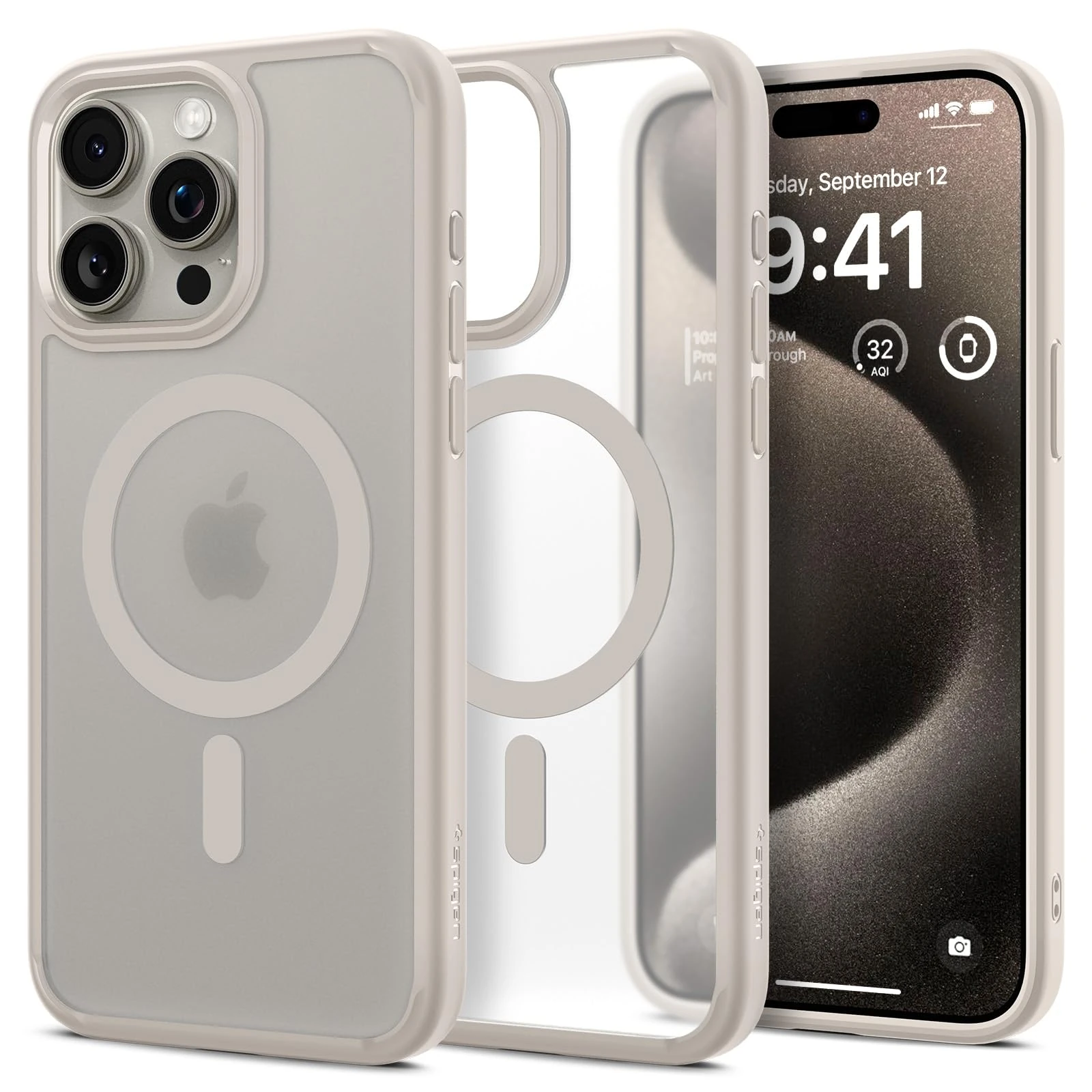 Spigen Ultra Hybrid MagFit Case for iPhone 15 Pro, Compatible with MagSafe Accessories - Frost Natural Titanium