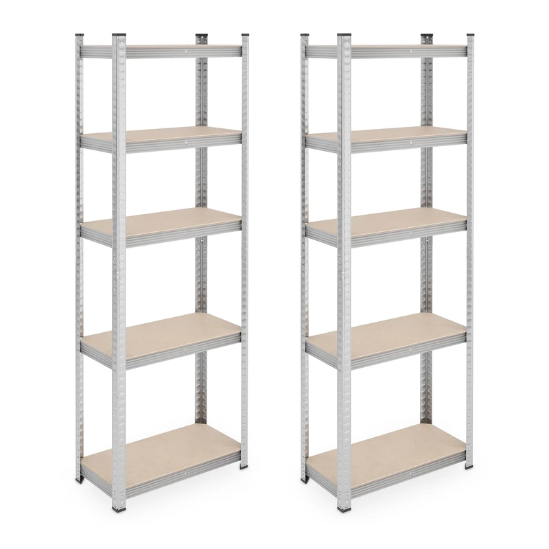 Relaxdays Heavy Duty Shelving Unit, Set of 2, 5 Shelves, 180 x 60 x 30 cm, 500 kg, Garage & Warehouse, Steel, Silver