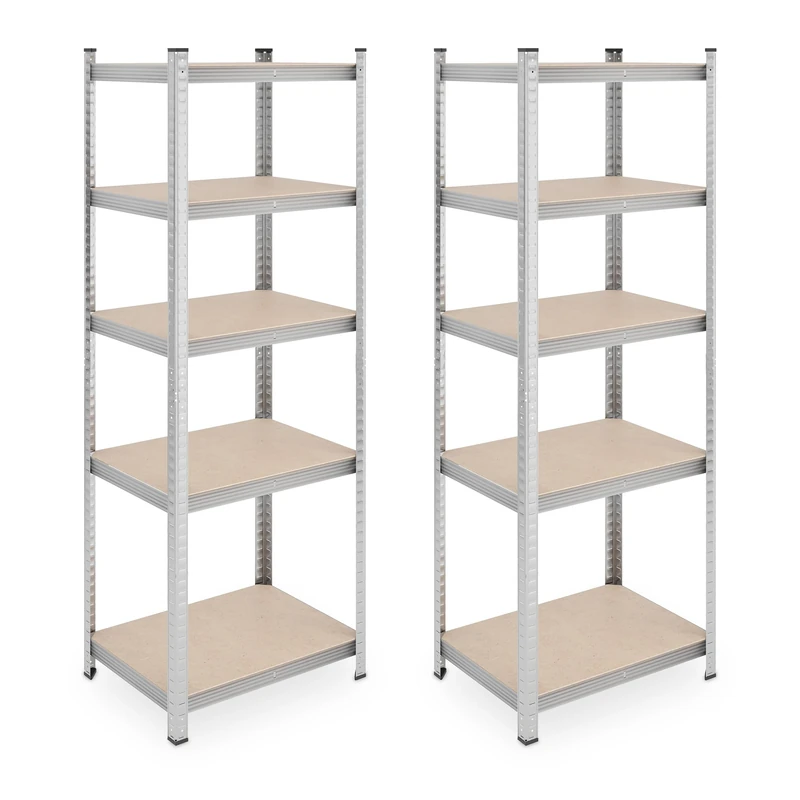 Relaxdays Heavy Duty Unit, Set of 2, 5 Shelves, 180 x 60 x 45 cm, 500 kg, Garage & Warehouse, Steel, Silver