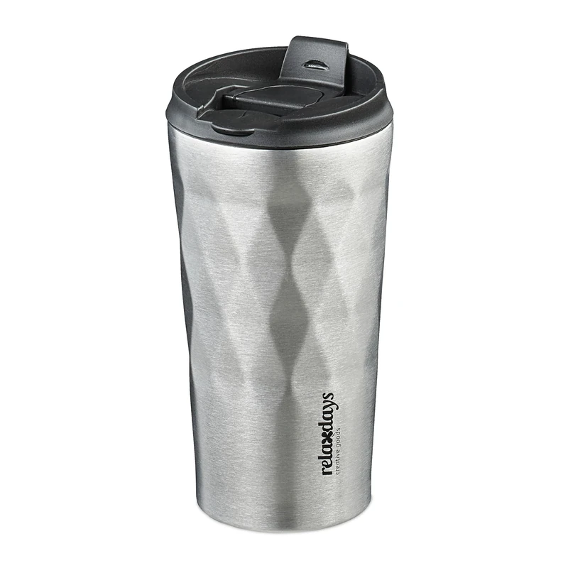 Relaxdays Insulated Mug, 350 ml, for Hot & Cold Drinks, Thermal Travel Flask, Coffee Cup, Stainless Steel, Silver/Black