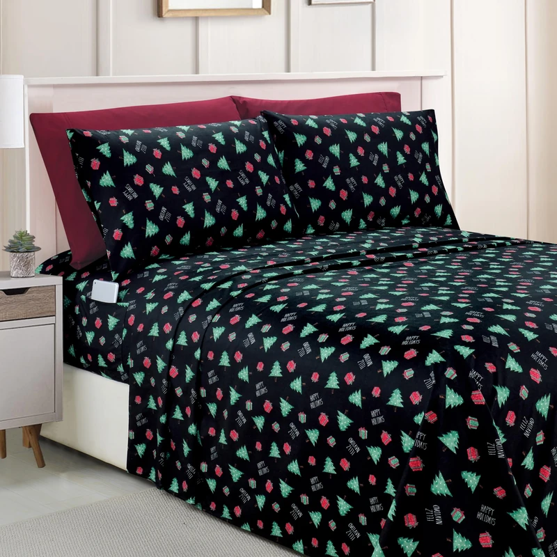 Elegant Comfort Luxury Soft Bed Sheets Holiday Pattern 1500 Premium Hotel Quality Microfiber - Softness Wrinkle and Fade Resistant (6-Piece) Bedding Set, King, Feliz Navidad