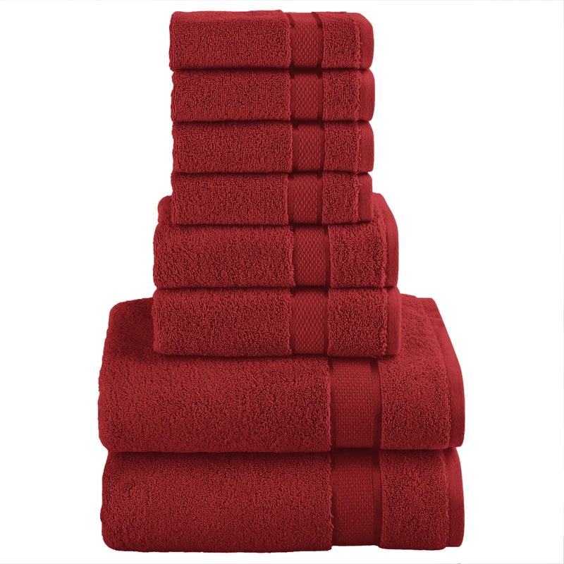 Elegant Comfort Premium Cotton 8-Piece Towel Set, Includes 4 Washcloths, 2 Hand Towels and 2 Bath Towels, 100% Turkish Cotton - Highly Absorbent and Super Soft Towels for Bathroom, Burgundy