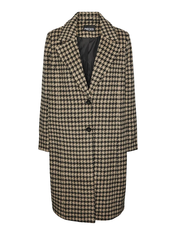 PIECES Women's Pcandrea Check Jacket Mm Coat, Black, S