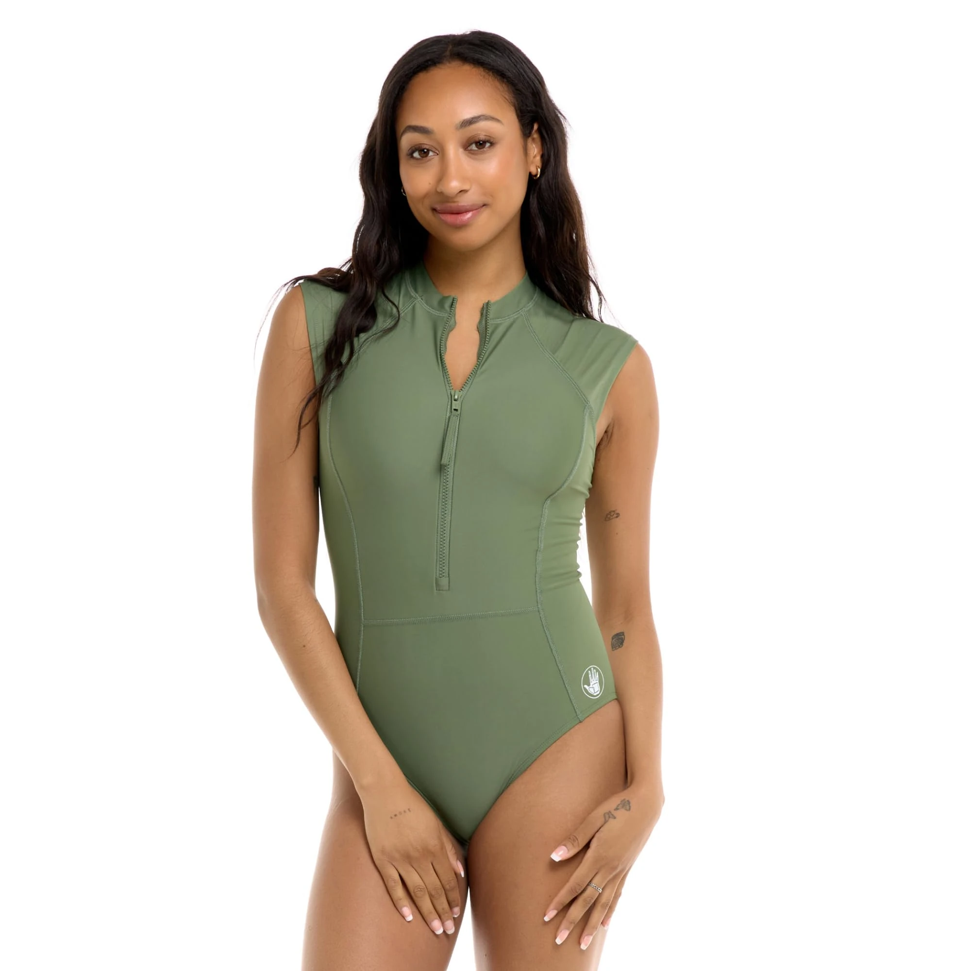 Body Glove Women's Manny Zip Front Cap-Sleeve One Piece Swimsuit with UPF 50, Cactus, S