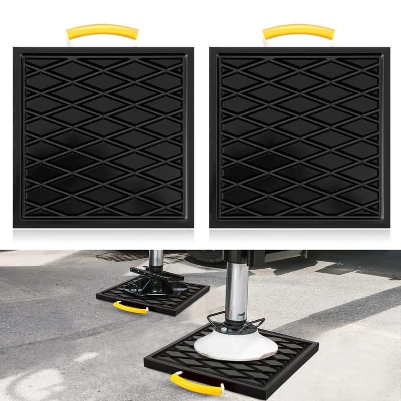 Drydiet 2 Pcs Rv Jack Blocks Pads Stabilizing Outrigger Pads Rv Leveling Stackable Waterproof Handle for Tow, Service Truck, Trailer, Crane, Wrecker Landing Gear, Black (12 x 12 x 1 Inches)