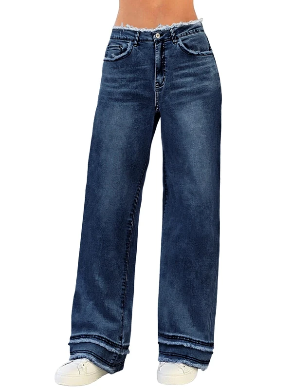 LONGYIDA Straight Wide Leg Jeans for Women Stretch High Waisted Baggy Jeans Casual Boyfriend Trendy Denim Pants 2025, Dark Blue, XL