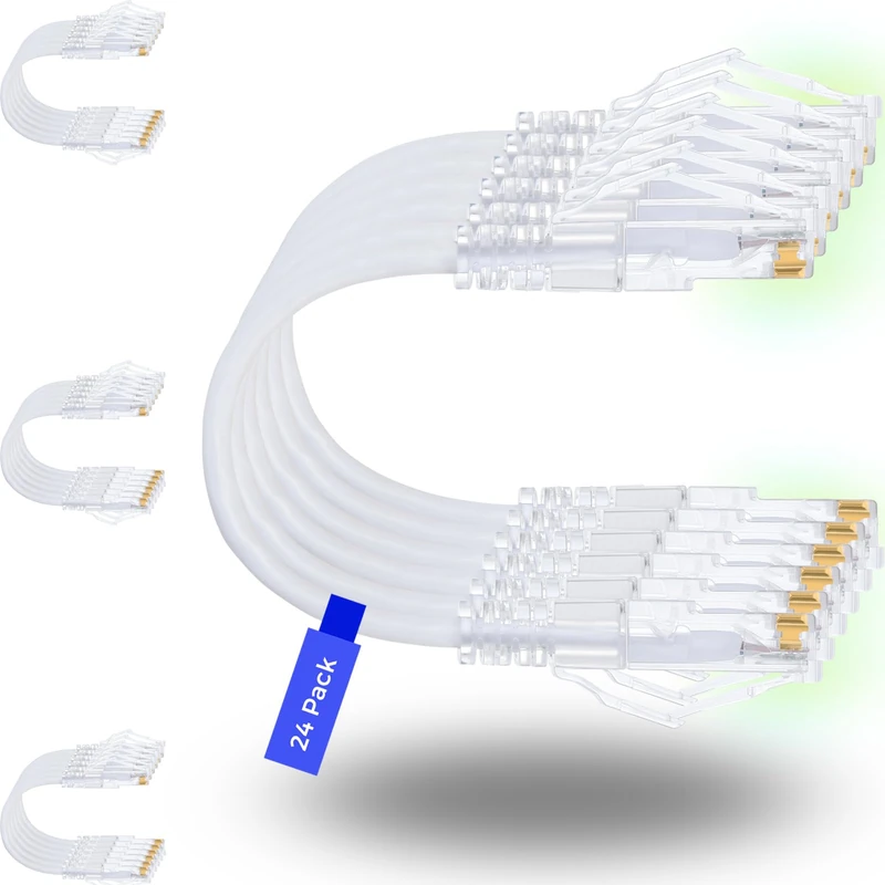 Rapink Patch Cables Cat6/ Cat6a 7ft (24 Pack) Slim, Cat6a Ethernet Patch Cable 10G Support, Snagless Cat 6 Patch Cable for Patch Panel to Switch, Flexiable Cat6 Ethernet Cable White