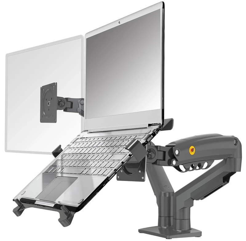 NB North Bayou Dual Arm Monitor Mount for 17 to 27 Inch Computer Screen, Laptop Mount for 10 to 17 Inch Notebooks, Laptop Arm with C-clamp & Grommet Installation, VESA 75/100 mm F160-FP