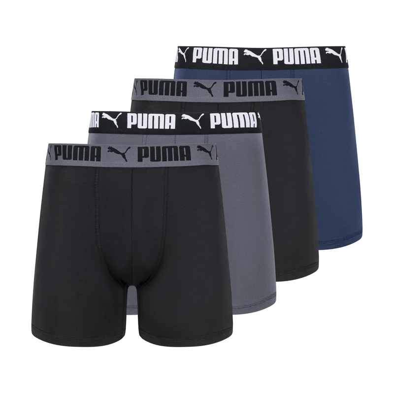 PUMA Men's 4er-Pack Active Stretch Boxershorts Boxer Briefs, Blue/Black/Grey, L