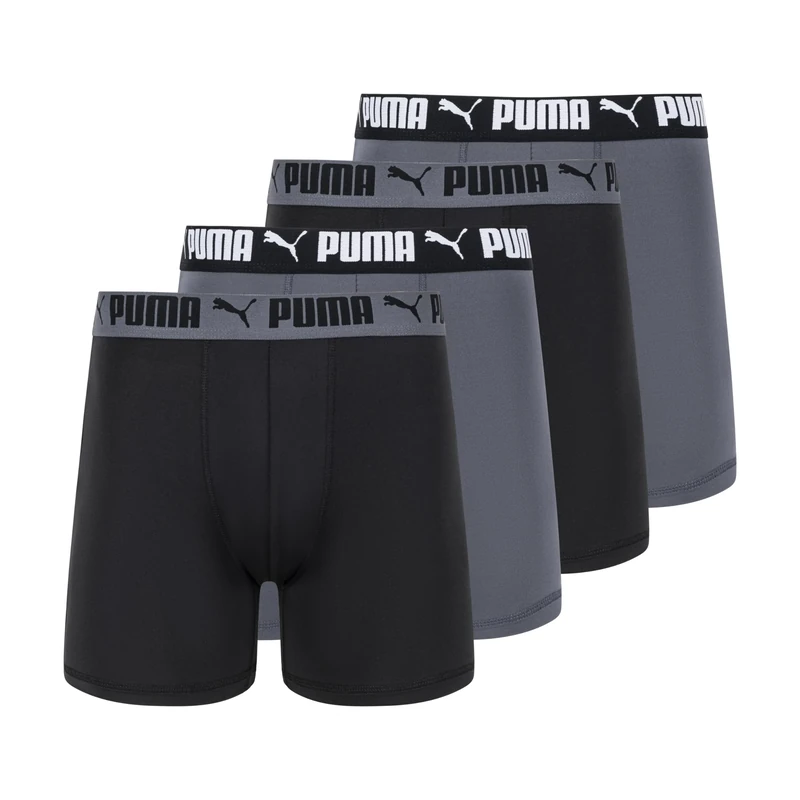 PUMA Men's 4 Pack Active Stretch Boxer Briefs, Black/Grey, L