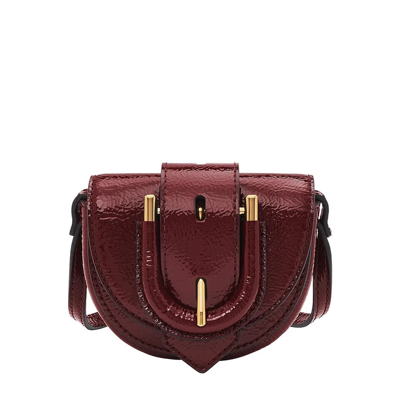 Fossil Women's Micro Flap Crossbody Harwell Crinkle Look Patent Leather, ZB1952631, red, One Size