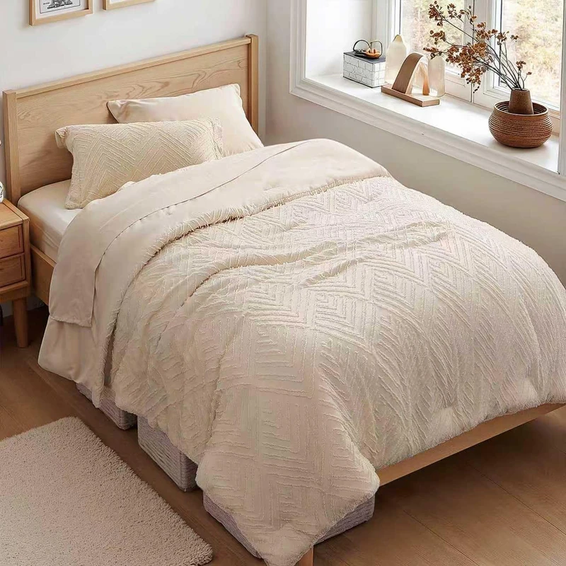 Zzlpp Twin Comforter Set 5 Piece, Beige Bed in a Bag Twin Size Bedding Sets