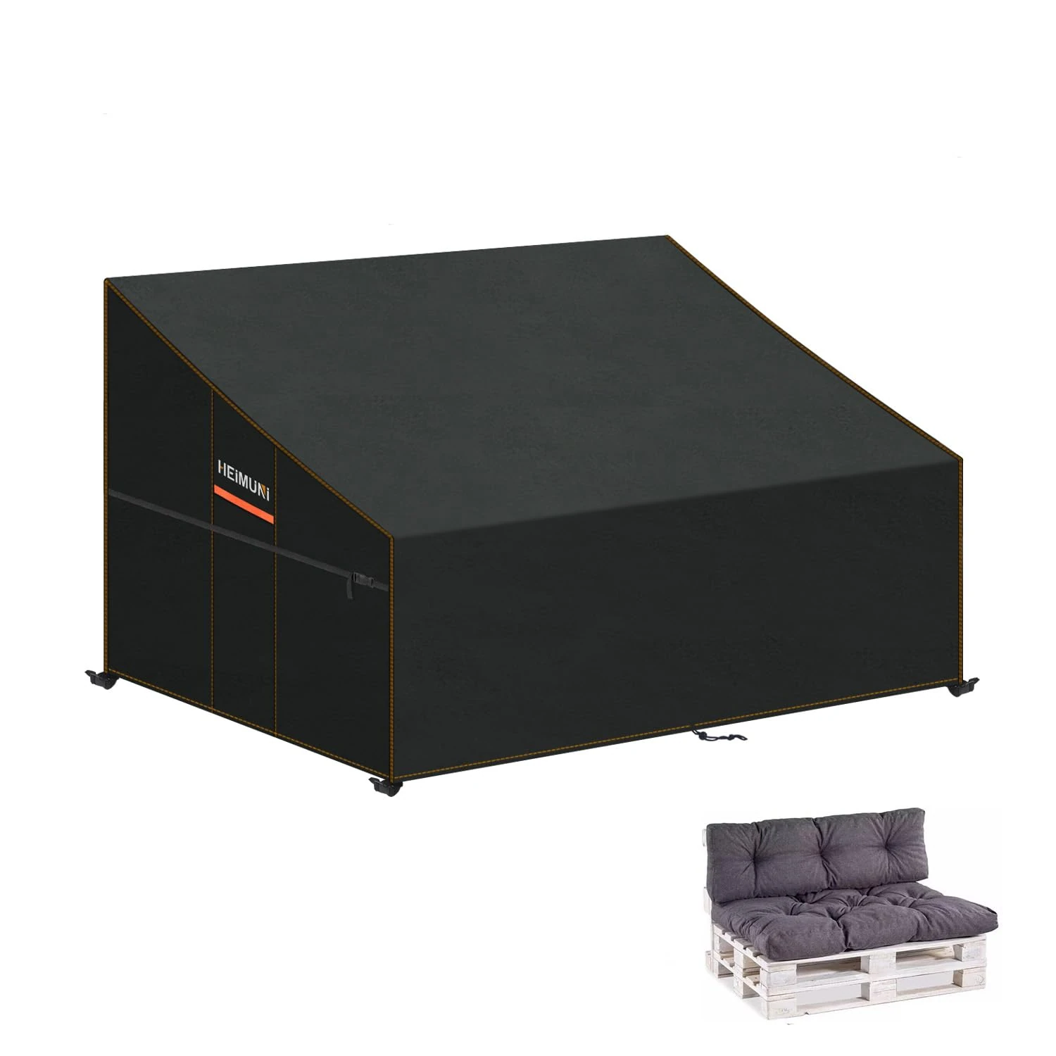 HEIMUNI Garden Sofa Covers Waterproof 2 Seater Pallet Sofa Cover 420D Oxford Fabric Anti-UV Outdoor Sofa Covers with Air Vents Garden Bench Cover for Outdoor Furniture, 138x99x80/40cm