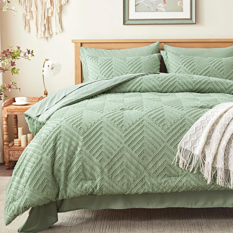 Full Size Comforter Sets 7 Piece,Sage Green Bed in a Bag Full Bedding Set