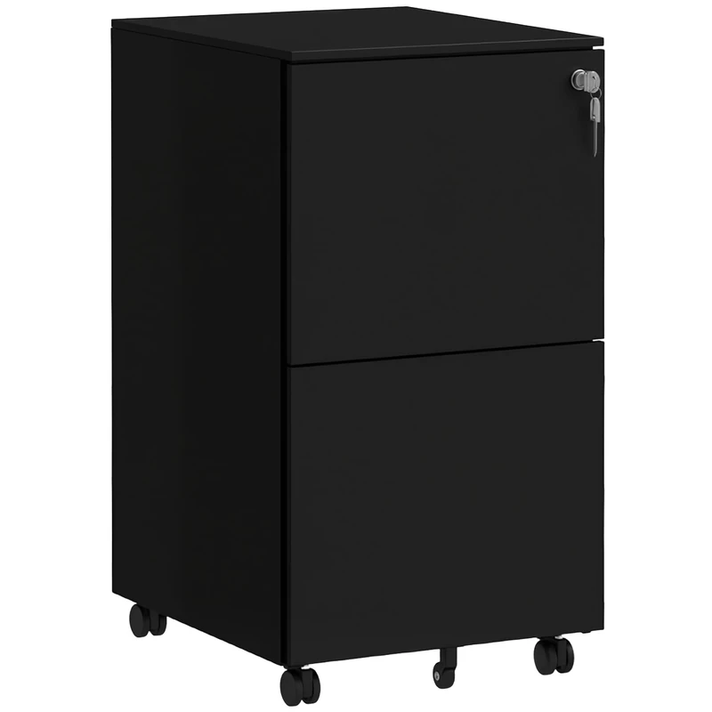 Vinsetto 2-Drawer Filing Cabinet with Lock and 5 Wheels, Steel Mobile File Cabinet, for A4, Legal and Letter Size, Pre-Assembled Body, Black - Image 1