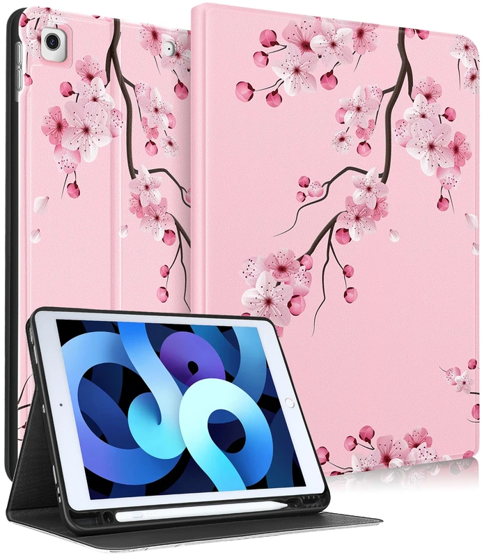 Pegmode for iPad 9th/8th/7th Generation Case Women Girls Cute Folio Cover Girly Pretty Flower Unique Aesthetic Design With Pencil Holder Smart Cover for Apple iPad 9/8/7 Gen Cases A2602 A2270 A2197