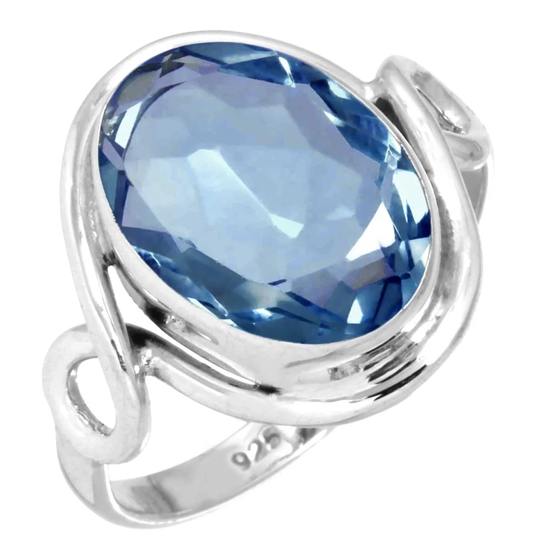 Jeweloporium Blue Iolite Quartz Silver Ring Size O 1/2, 925 Sterling Silver Ring for Women, Oval Stone Handmade Jewellery