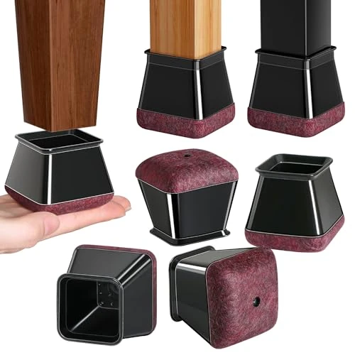 32 x Square Chair Leg Protectors Silicone Chair Pads with Thickened Felt, Black Small Chair Pads Floor Pad Protectors - Reduce Scratches (Fit: 27-40 mm)