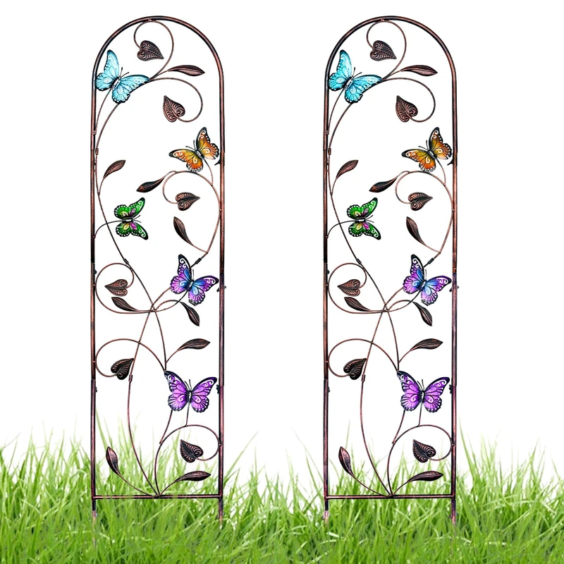 aboxoo Set of 2 Packs Butterfly Metal Garden Trellis for Climbing Plants,Outdoor Decorative Flowers Arch Fence Trellis for Outdoor Patio,Garden,Lawn,Yard,Backyard,Wall Brackets,60'' H x 11'' W