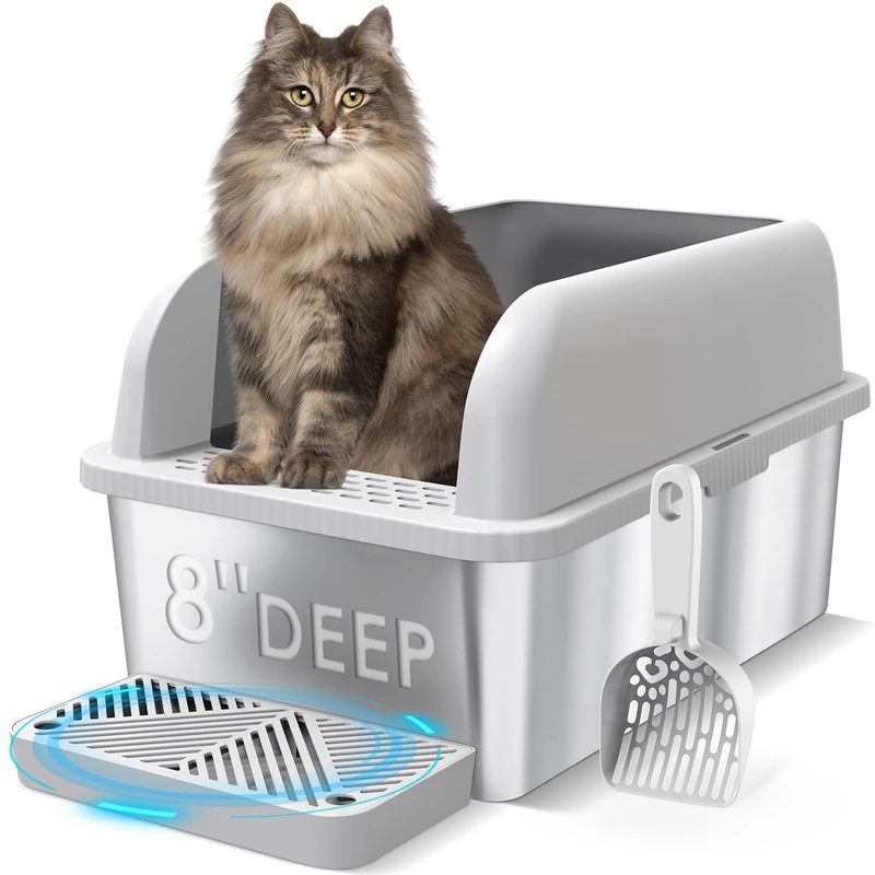 Suzzipaws 8 inch Deep Stainless Steel XL Cat Litter Box