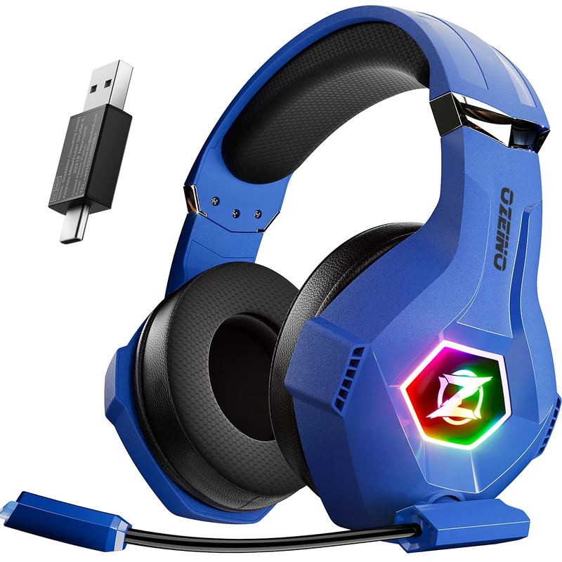 Ozeino ZW1S Wireless Gaming Headset with Microphone, Lossless 2.4GHz, USB & Type-C Transmitter, 35h Battery Life, 5.3 Bluetooth Headphone for Ps5, Ps4, PC, Phone