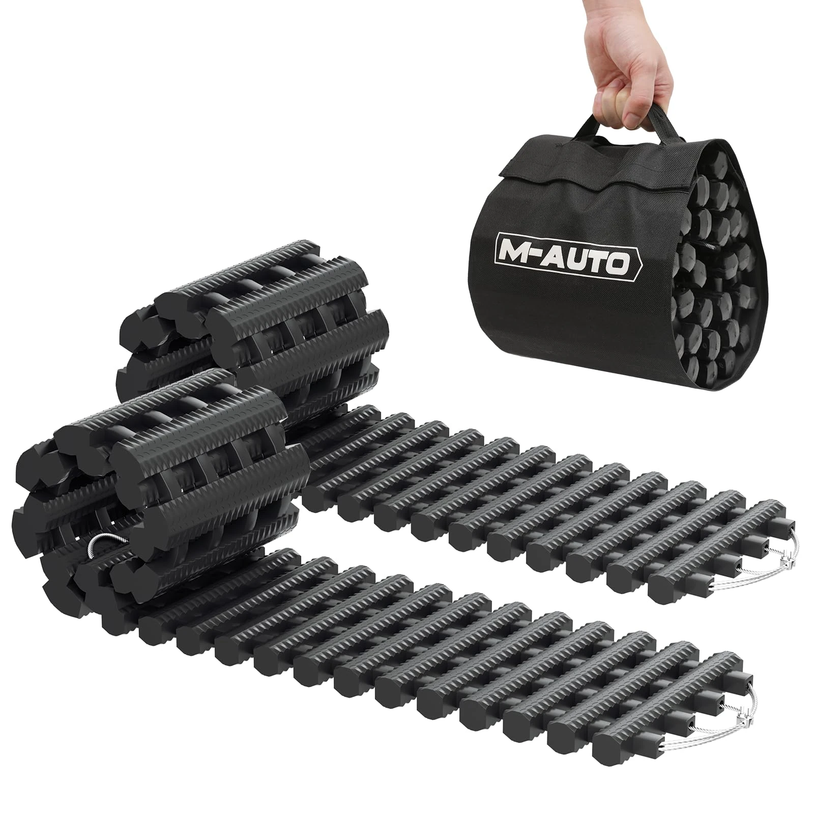 M-AUTO 2-Pack Traction Mat with Bag, Portable Recovery Tracks Mat for Car/Truck/Van Tires to Get Unstuck from Snow, Sand, Mud, 47" Rollable Snow Tire Traction Car Escape Mat, Load 7.7 Ton