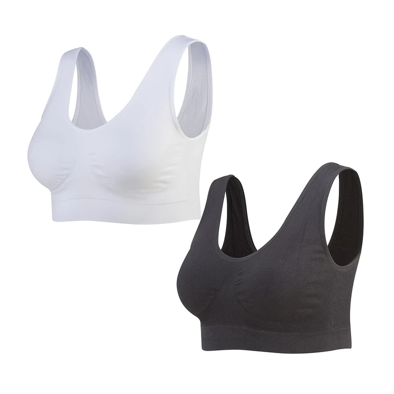 Lemef 2-Pack Seamless Sports Bra Wirefree Yoga Bra with Removable Pads for Women (X-Large, Black&White)