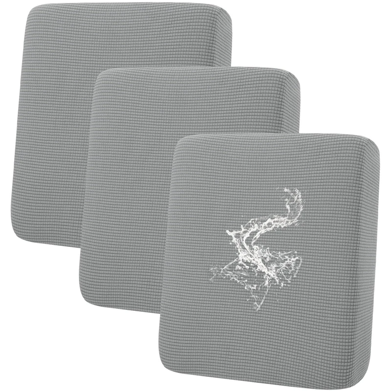 hyha Waterproof Couch Cushion Covers for Pets, Non Slip Sofa Seat Cover for Dogs Washable, Soft Thick Stretch Jacquard Fabric, Sofa Slipcovers with Elastic Bottom (3 Pieces, Light Grey)