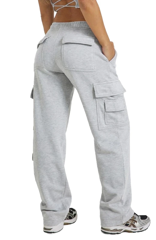 Waitfairy Wide Leg Sweatpants Women Cargo Pants for Girls High Waisted Baggy Sweatpants for Women Casual Pants with Pockets, Light Grey, XL - Image 1
