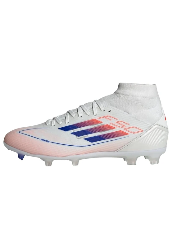 adidas Women's F50 League Mid Football Boots Firm Ground, Cloud White/Lucid Blue/Solar Red, 11.5 UK
