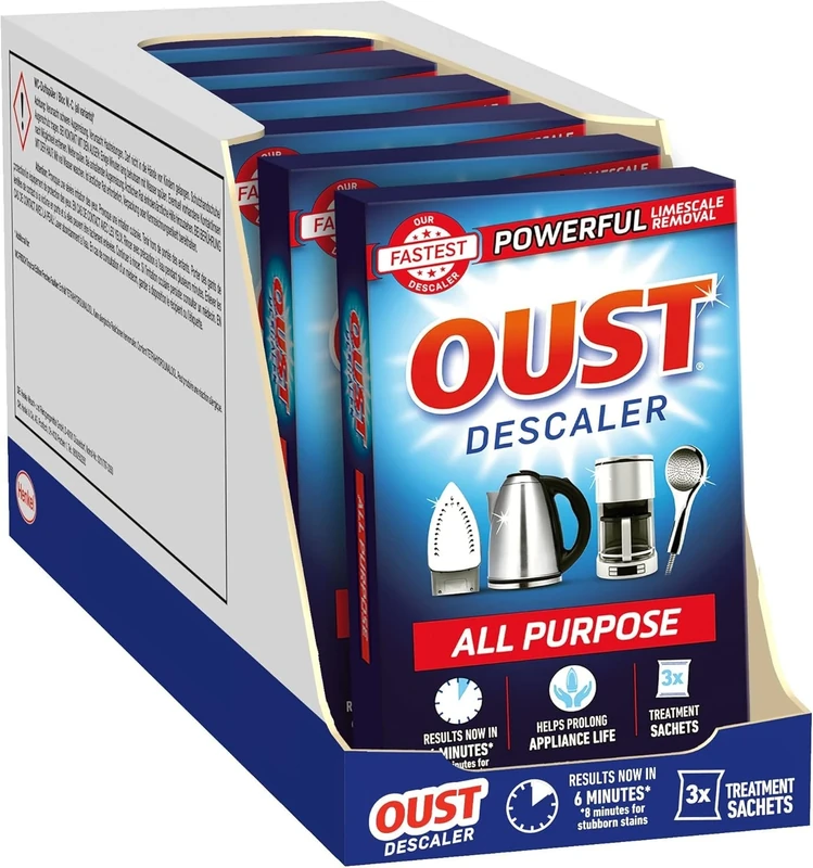 Oust Powerful All Purpose Descaler, New Formula, Limescale Remover – Ideal for Kettles, Coffee Machines, Irons and Shower Heads, 3 Sachets x 6 (18 Sachets Total)