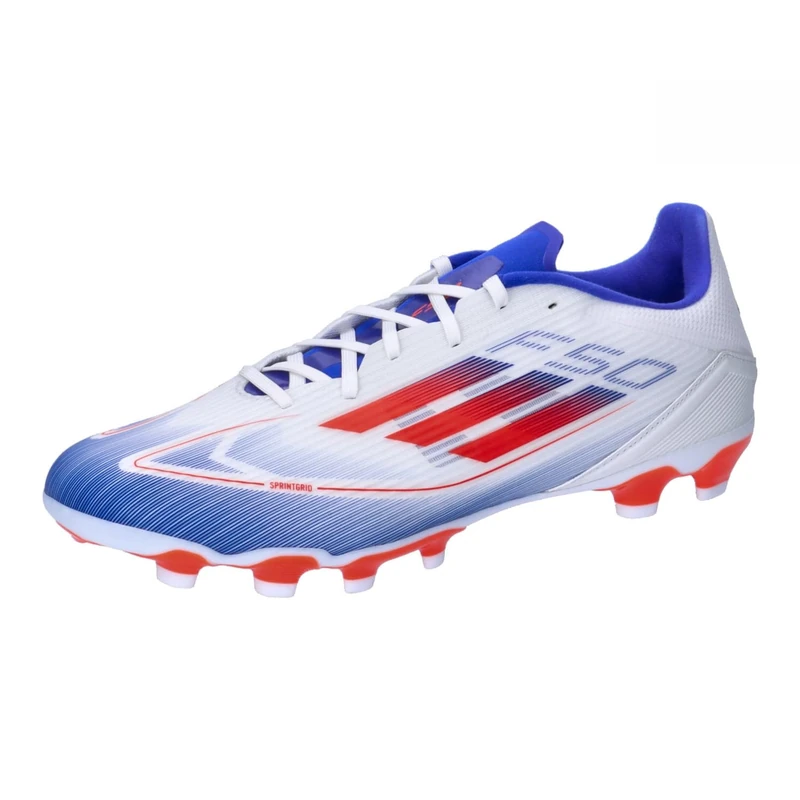 adidas Unisex F50 League Football Boots Multi Ground, Cloud White/Solar red/Lucid Blue, 11 UK