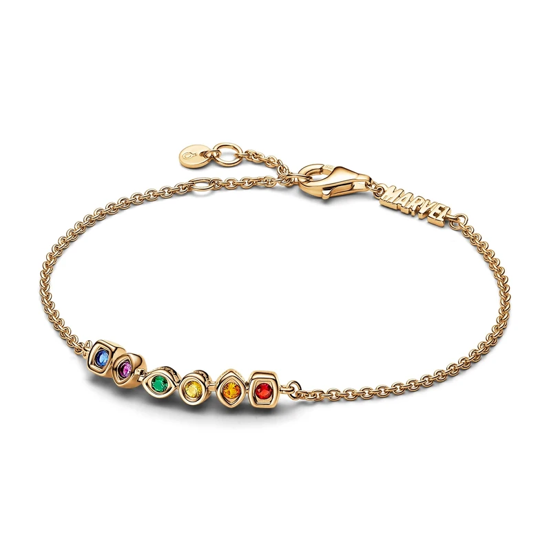 Marvel 14k gold-plated bracelet with red, orange, yellow, green, purple and blue crystal, 16