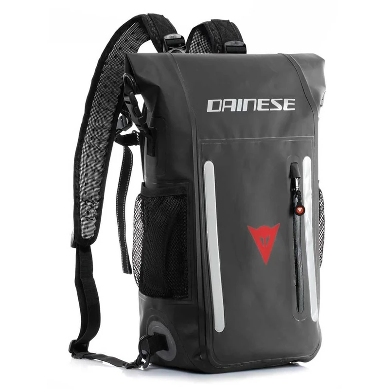 DAINESE - Explorer Backpack WP, Waterproof PVC, with Breathable Back, Adjustable Shoulder Straps and Water Resistant Pockets, Reflective Details, Outdoor and Motorcycle, 15 L, Black
