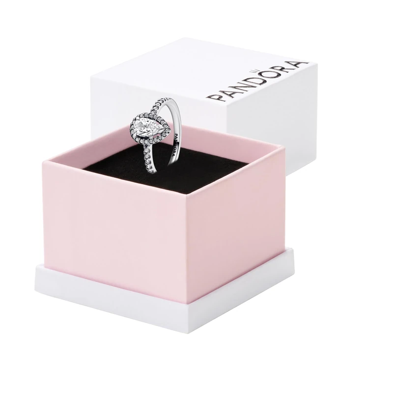 Pandora Timeless Sterling silver teardrop ring with clear cubic zirconia, 56