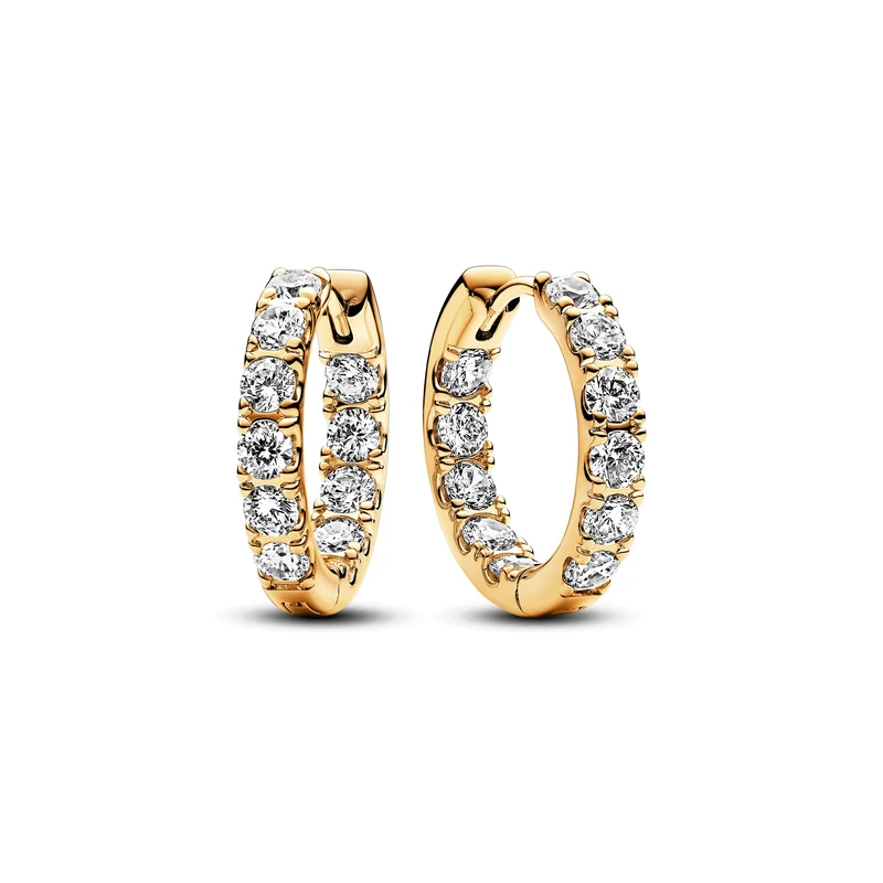 Pandora Timeless 14k Gold-plated hoop earrings with clear cubic zirconia
