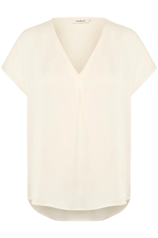 Soaked In Luxury Women's Blouse Short Sleeves V-Neck Casual Fit Hip Length, Whisper White, XXL - Image 1
