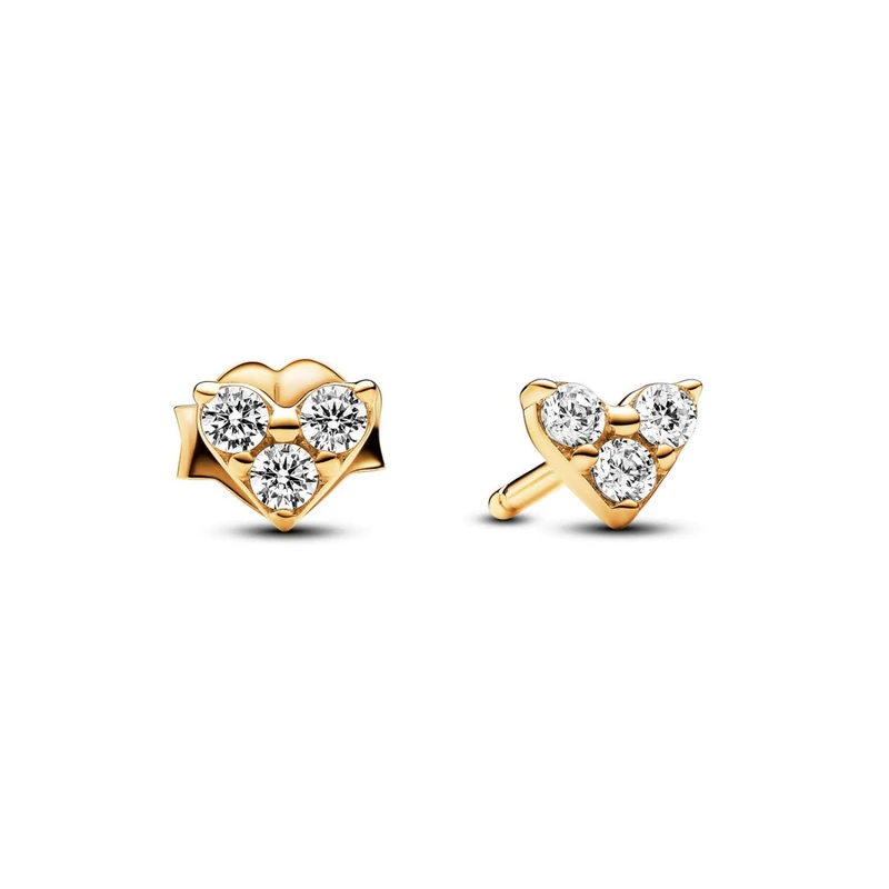 Pandora Timeless Heart 14k gold-plated stud earrings with clear cubic zirconia