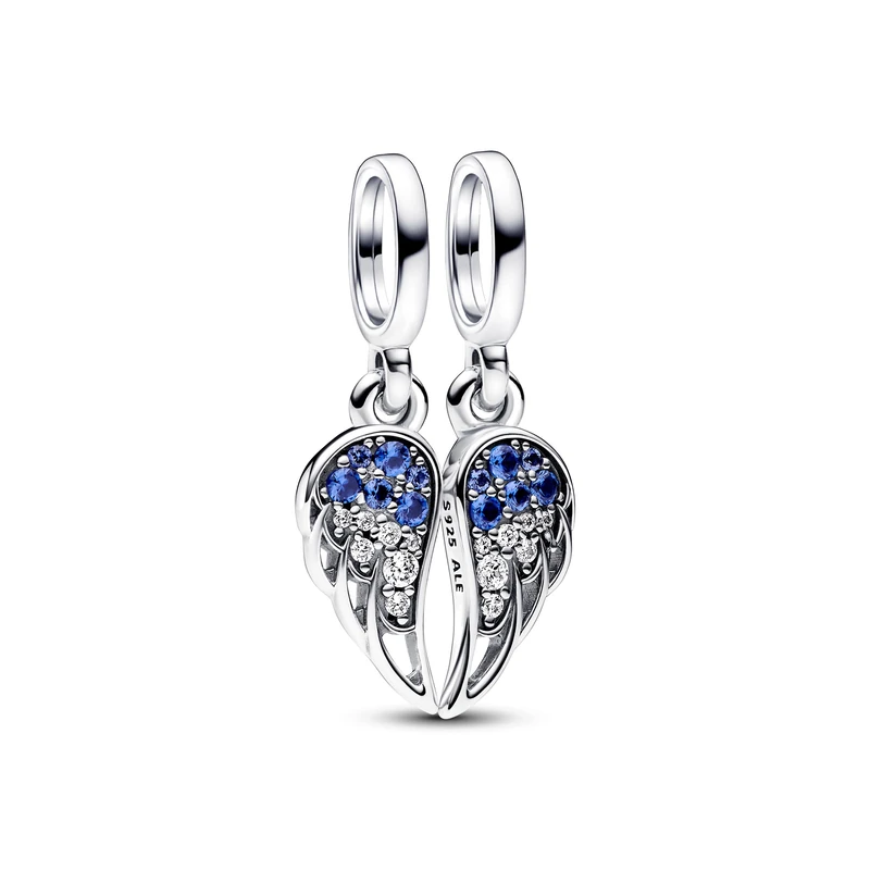 Pandora Moments Wings sterling silver splittable dangle with stellar blue, skylight blue crystal and clear cubic zirconia