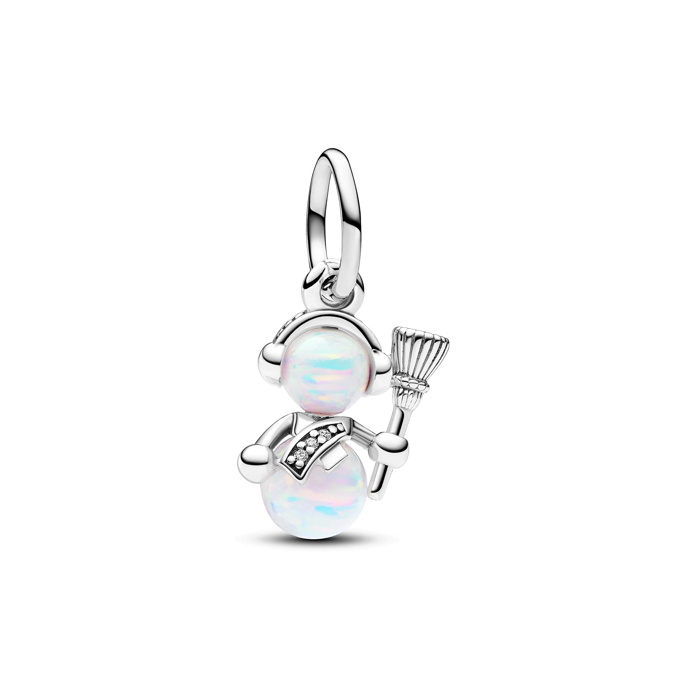 Pandora Moments Snowman sterling silver dangle with white lab-created opal and clear cubic zirconia