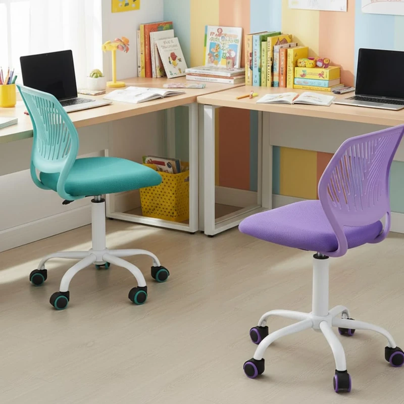 FurnitureR Kids Desk Chair Study Chair, Ergonomic Mesh Swivel Set of 2 - Adjustable Height, Purple & Green Fabric Seat
