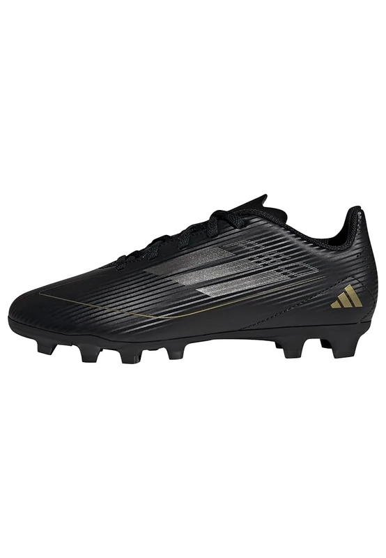 adidas Unisex Kids F50 Club Football Boots Flexible Ground, Core Black/Iron Metallic/Gold, 4 UK