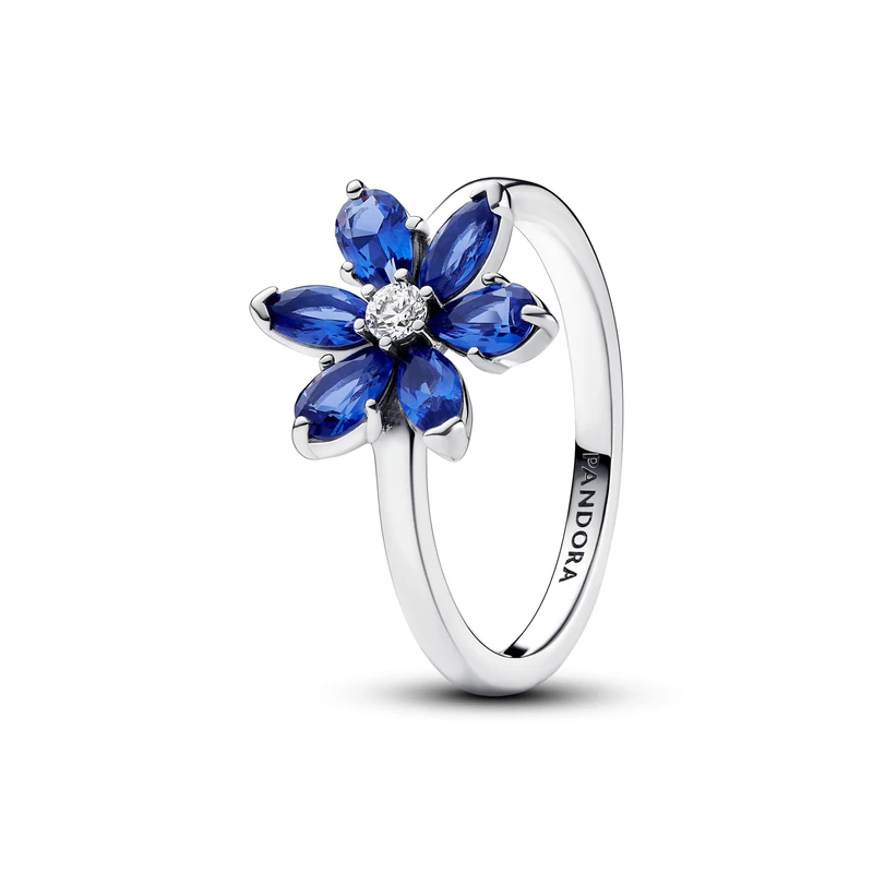 Pandora Timeless Herbarium cluster sterling silver ring with princess blue crystal and clear cubic zirconia, 58