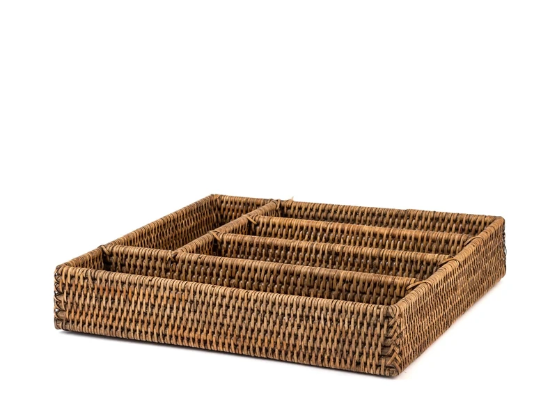 H&H Rattan Cutlery Holder, Brown, 5 Seaters, 34 x 32 x H 6.5 cm